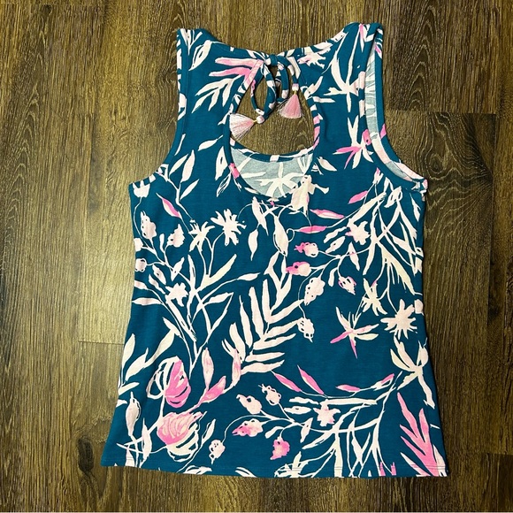 Lilly Pulitzer Blue & Pink Noemi Tidal Wave Tank‎ Cut Out Tassel’s Size Small - Picture 4 of 4